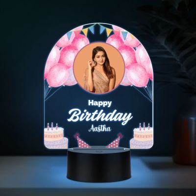 Personalized Acrylic Printed Happy Birthday LED Table Lamp with 7 Color Changing Light Birthday Gift for Girlfriend, Boyfriend, Husband, Wife, Brother, Sister & Friends